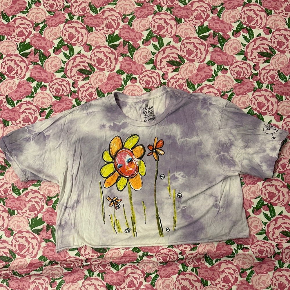 Floral Tie-Dye Crop Top - Purple and Orange